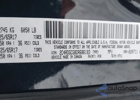 2013 Dodge Grand Caravan Sxt из США, поврежденный, VIN 2C4RDGCG8DR686183